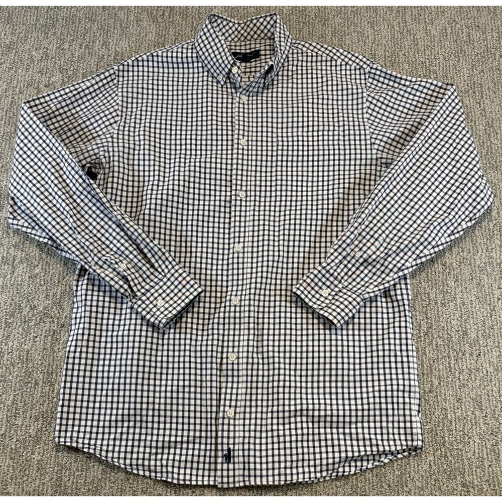 Johnnie-O Shirt Mens XL‎ Navy Blue Gingham Check Button Down Long Sleeve
